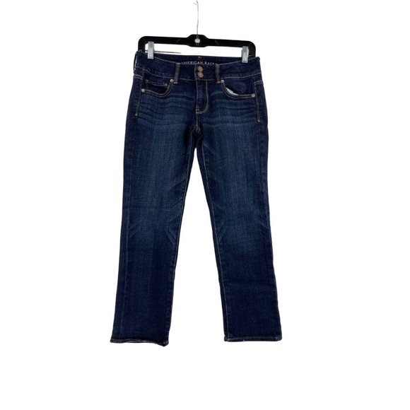 American Eagle Artist Crop Stretch Low Rise Dark Wash Jeans Size 2 Reg - Picture 2 of 12